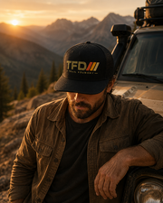Trail Foundry Trucker Cap, Vintage Racing Stripes, Off Road Adventure Hat