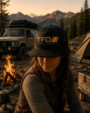 Trail Foundry Trucker Cap, Vintage Racing Stripes, Off Road Adventure Hat