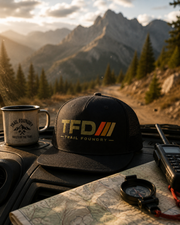 Trail Foundry Trucker Cap, Vintage Racing Stripes, Off Road Adventure Hat