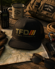 Trail Foundry Trucker Cap, Vintage Racing Stripes, Off Road Adventure Hat