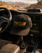 Trail Foundry Trucker Cap, Vintage Racing Stripes, Off Road Adventure Hat