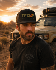 Trail Foundry Trucker Cap, Vintage Racing Stripes, Off Road Adventure Hat