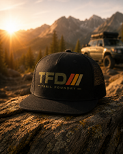 Trail Foundry Trucker Cap, Vintage Racing Stripes, Off Road Adventure Hat